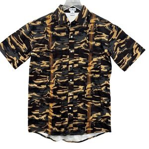 Blue Quail Clothing Co Men Teen Guayabera‎ Short Sleeve Camo Shirt Size XS Brown